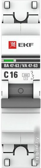 Выключатель автоматический EKF ВА 47-63 1P 16А (C) 4.5kA PROxima mcb4763-1-16C-pro