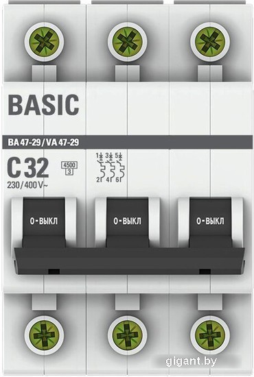 Выключатель автоматический EKF ВА 47-29 3P 32А (С) 4.5кА mcb4729-3-32C