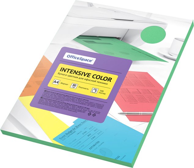 Набор цветной бумаги OfficeSpace Intensive Color A4 IC_38228 (100 л, зеленый)