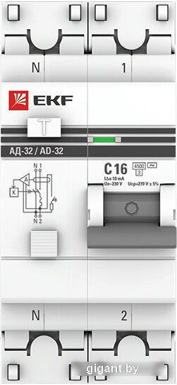 Дифференциальный автомат EKF PROxima АД-32 1P+N 16А10мА DA32-16-10-pro